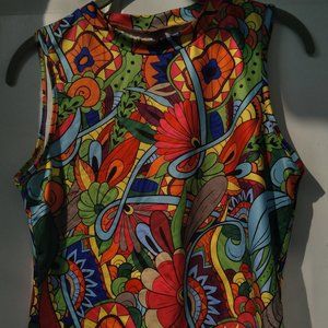 NEON MULTI-COLOR SLEEVELESS CROP TOP FLORAL RETRO PATTERN SIZE L SHEIN POLYESTER